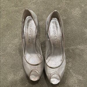 Casadei Shimmering Silver Peep-Toe Heels